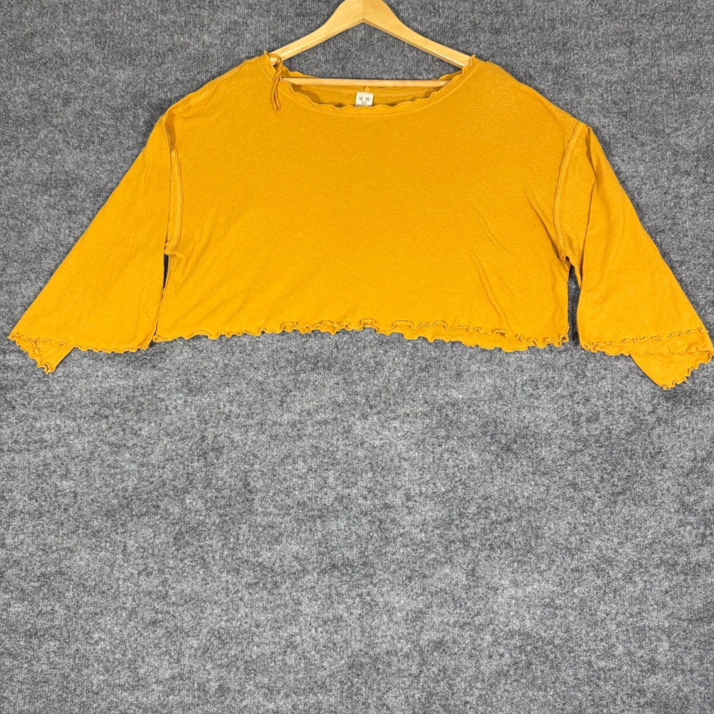 We The Free Crop Top Lettuce Edge Women XS Yellow Cotton Blend EUC Free People